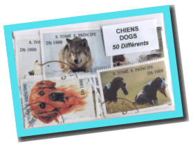 50 different DOGS on stamps